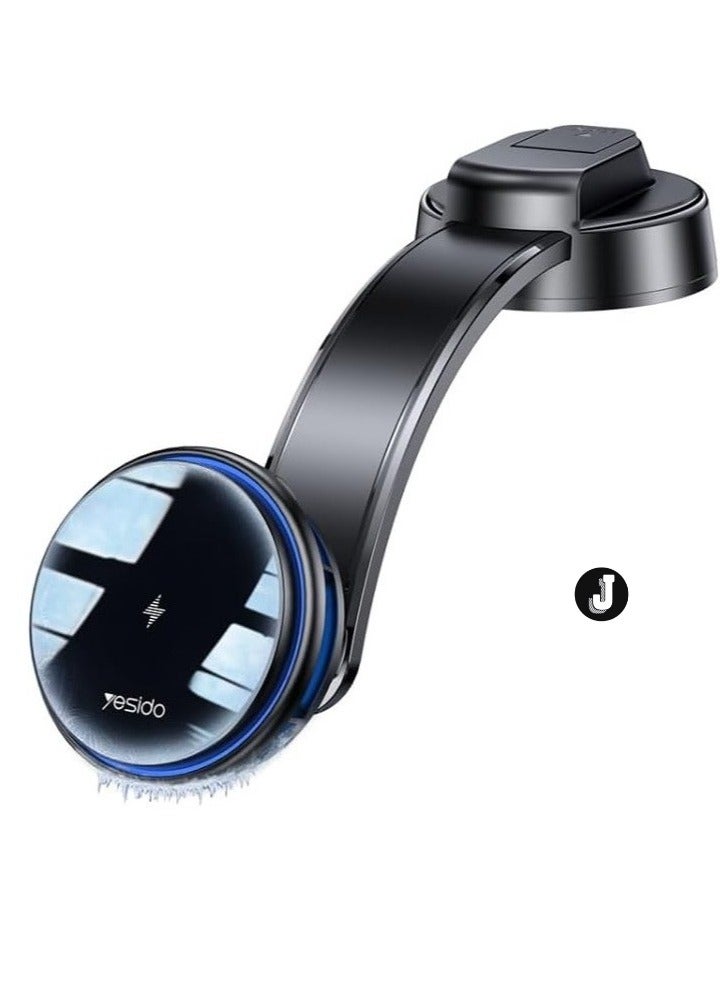 JAJEEK "New Semiconductor Cooling 15W Magnetic Wireless Charging Car Holder – Features Dual Ambient Lighting, Vacuum Nano Suction Cup, and Flexible Aluminum Bracket for Secure, Efficient Charging in Your Car (Black)" - Image 1