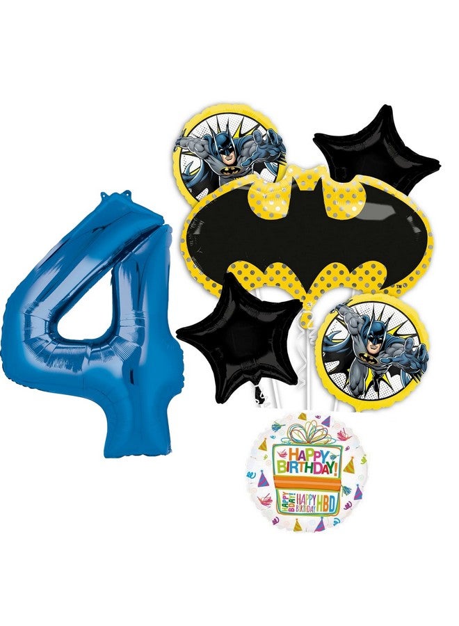 Anagram Batman 4th Birthday Party Supplies 7pc Balloon Bouquet Decorations - Image 1