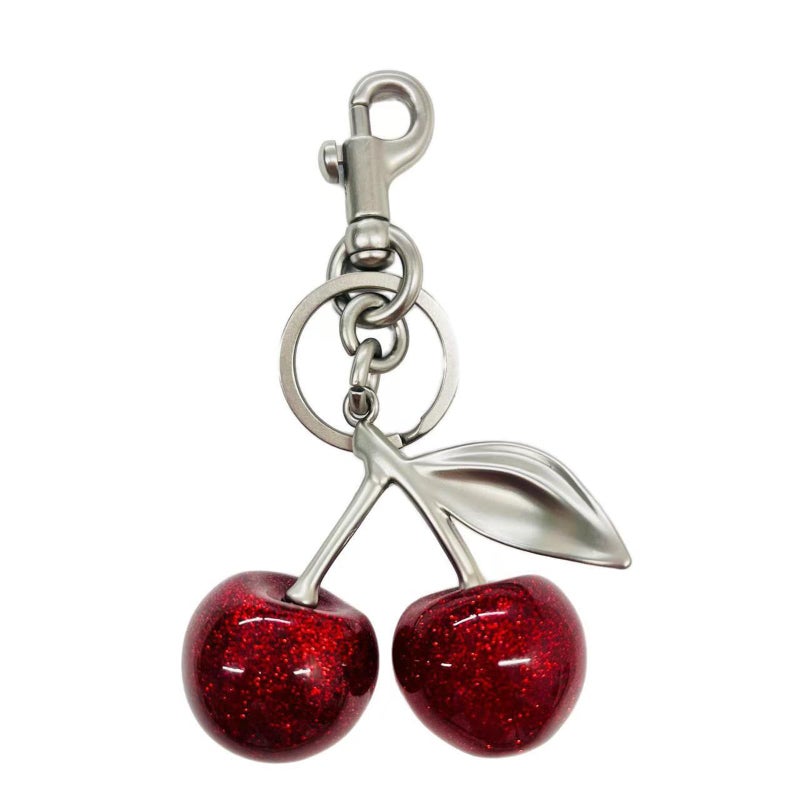 Spenlly Cherry Bag Charm, Cherry Keychain Hanging Purse Charm Decoration Cute Pendant for Women (Silver-Red) - Image 1