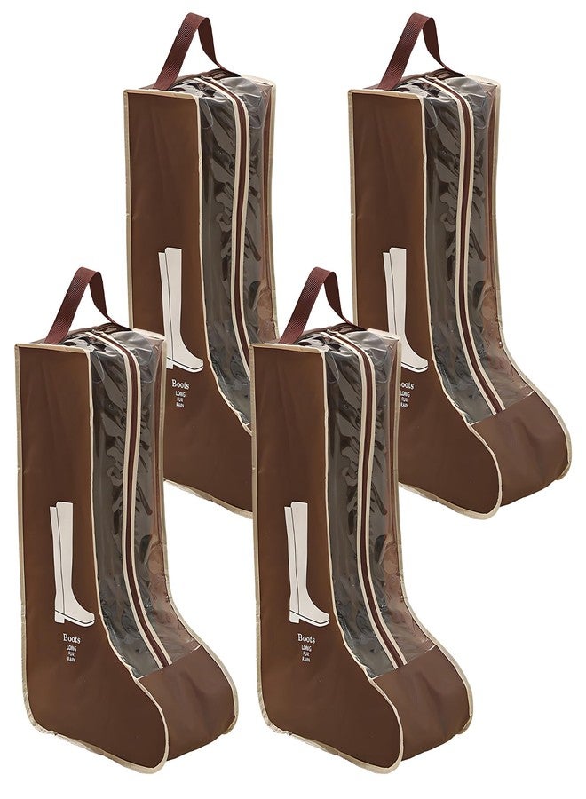 giteo bedding 4 Pack Portable Boot Storage, Waterproof and Dustproof Shoe Bags for Travel, Transparent Tall Boots Organizer with Handles for Women Men (Brown, Tall) - Image 1