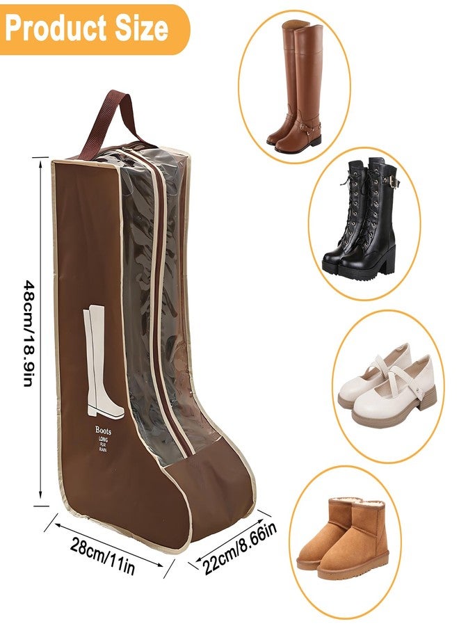 giteo bedding 4 Pack Portable Boot Storage, Waterproof and Dustproof Shoe Bags for Travel, Transparent Tall Boots Organizer with Handles for Women Men (Brown, Tall) - Image 2