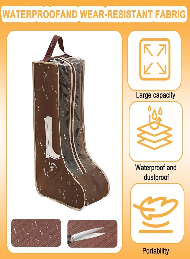 giteo bedding 4 Pack Portable Boot Storage, Waterproof and Dustproof Shoe Bags for Travel, Transparent Tall Boots Organizer with Handles for Women Men (Brown, Tall) - Image 3