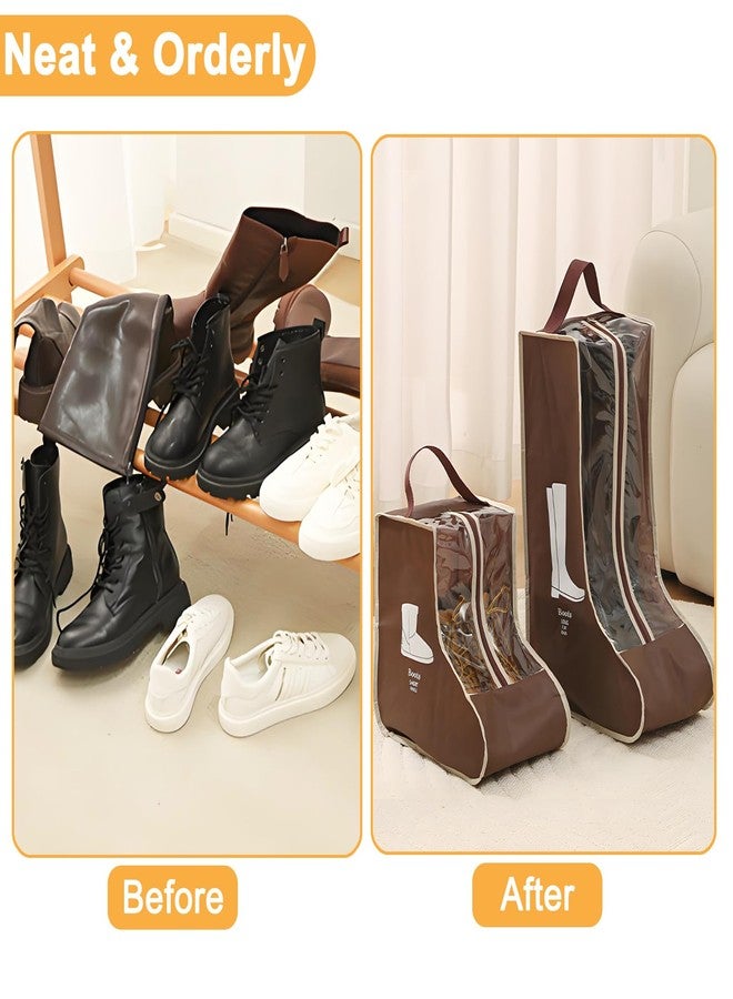 giteo bedding 4 Pack Portable Boot Storage, Waterproof and Dustproof Shoe Bags for Travel, Transparent Tall Boots Organizer with Handles for Women Men (Brown, Tall) - Image 5