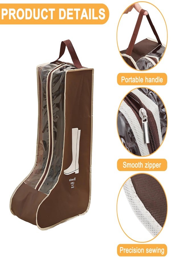 giteo bedding 4 Pack Portable Boot Storage, Waterproof and Dustproof Shoe Bags for Travel, Transparent Tall Boots Organizer with Handles for Women Men (Brown, Tall) - Image 4