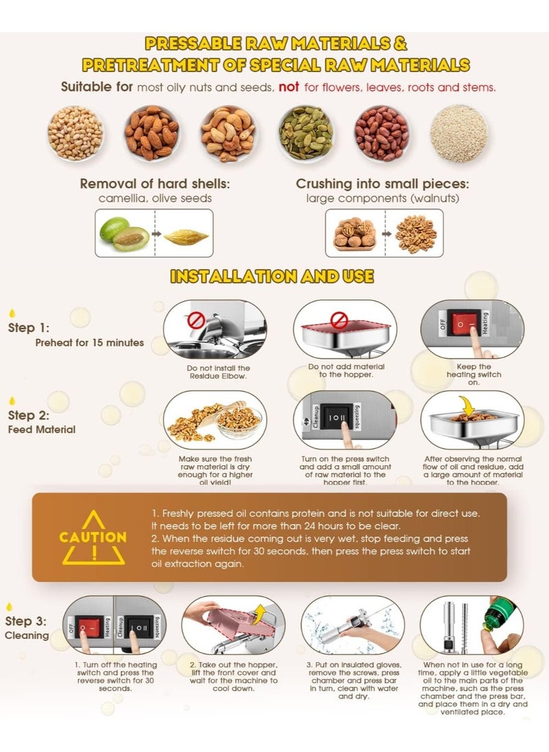 LETWOO - LETWOO Electric Oil Press Machine 700W Cold Hot Press Stainless Steel Seed Oil Maker - Image 1