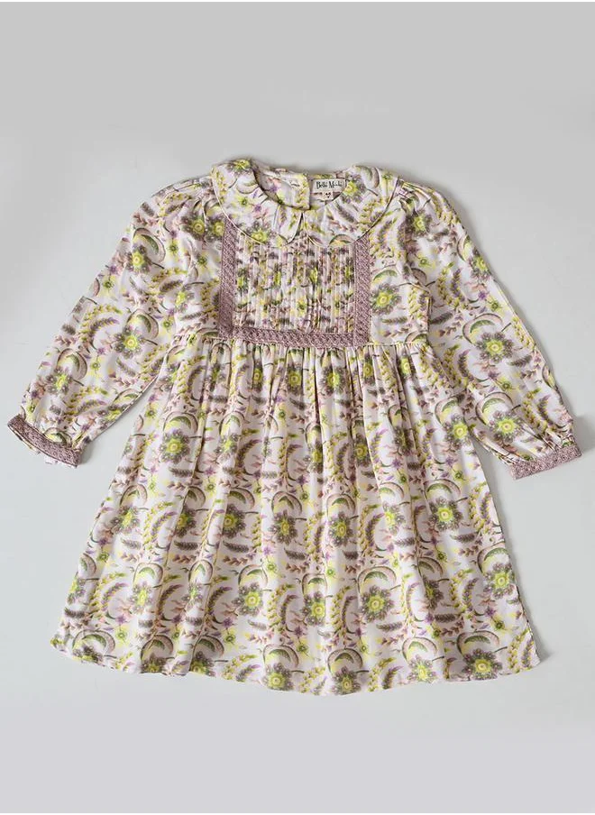 بيلا مودا Bella Moda Printed Lace Detail Knee-Length Dress