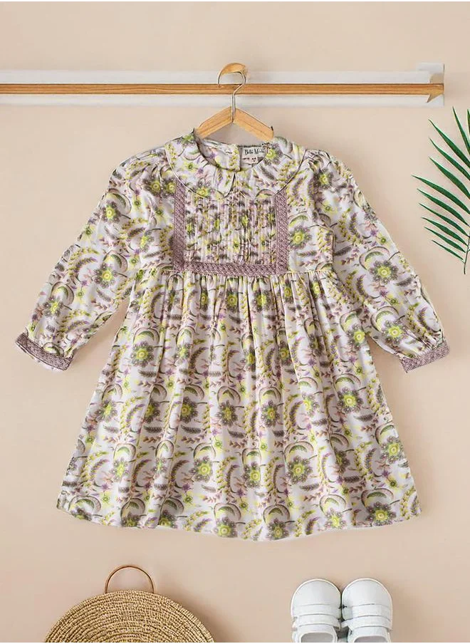 بيلا مودا Bella Moda Printed Lace Detail Knee-Length Dress