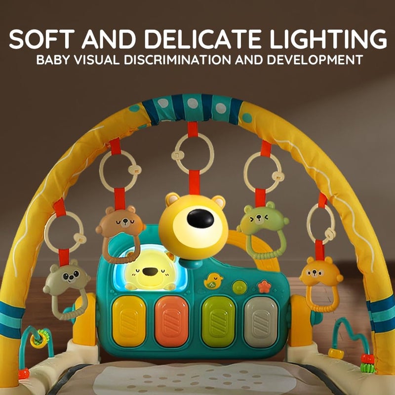 Caterbee Baby Activity Play Mat with Piano, Musical Gym Arch, Hanging Animal Toys, Grey (Bear) - Image 3