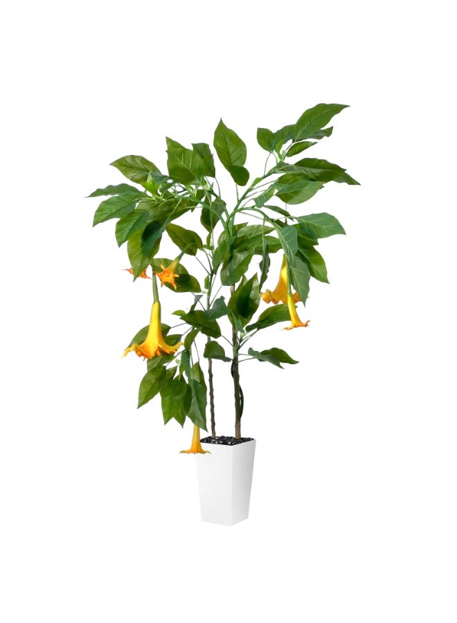 MirageBotanics 160cm Artificial Fuchsia Tree, Fake Tree, Faux Plant Morning Glory Tree Fake Plant with White Tall Planter for Home Office Garden Decor Housewarming Gift - Image 1