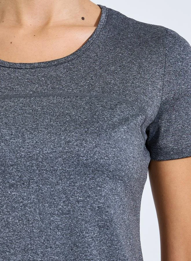 Styli Active Grey Grey Logo Melange Back Cut Panel short Sleeve Top for Women | Best Price UAE