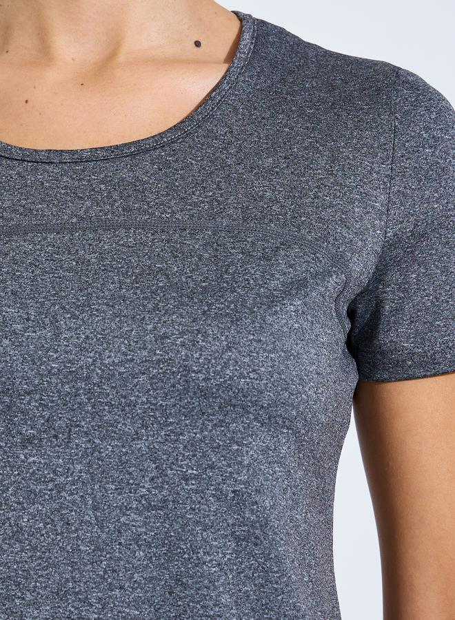 Styli Active Grey Logo Melange Back Cut Panel short Sleeve Top - Image 3
