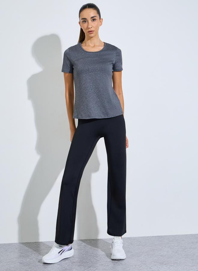 Styli Active Grey Logo Melange Back Cut Panel short Sleeve Top - Image 2