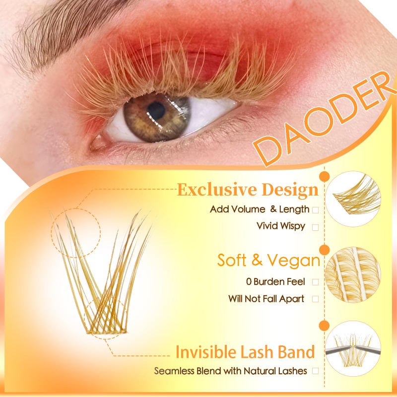 DAODER Brown Lash Clusters Blonde Lash Extension 96pcs Wispy Eyelah Cluster 8-16mm Individual Lashes D Curl With Clear Invisible Lash Band By DAODER(Brown Lash Cluster 007) - Image 4