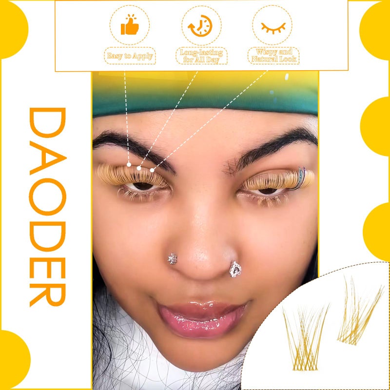 DAODER Brown Lash Clusters Blonde Lash Extension 96pcs Wispy Eyelah Cluster 8-16mm Individual Lashes D Curl With Clear Invisible Lash Band By DAODER(Brown Lash Cluster 007) - Image 3