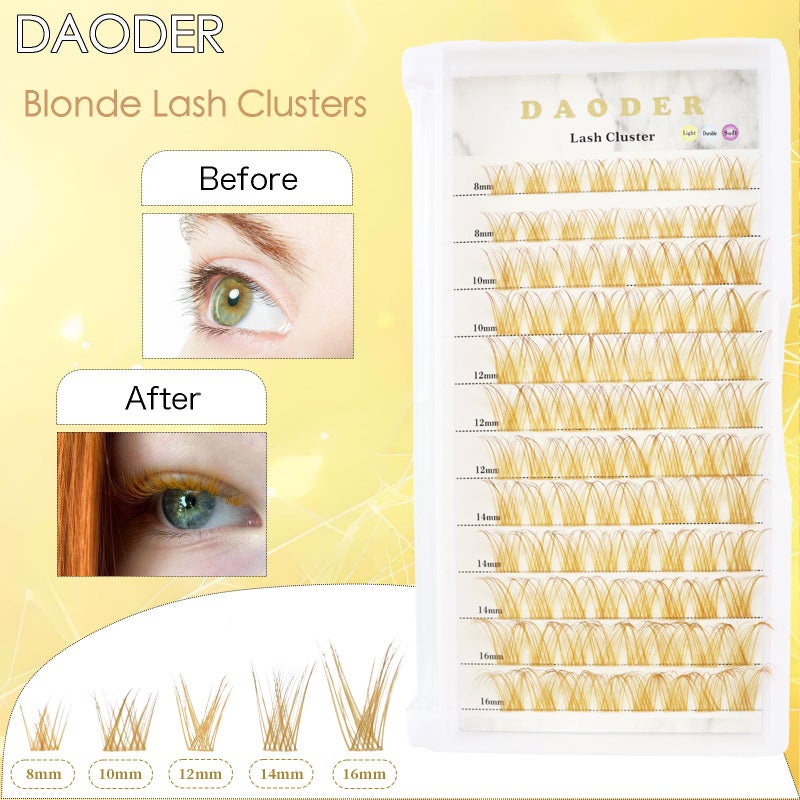 DAODER Brown Lash Clusters Blonde Lash Extension 96pcs Wispy Eyelah Cluster 8-16mm Individual Lashes D Curl With Clear Invisible Lash Band By DAODER(Brown Lash Cluster 007) - Image 2
