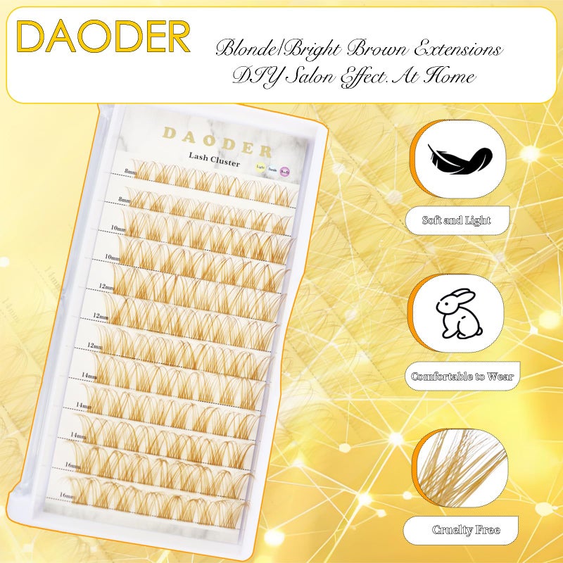 DAODER Brown Lash Clusters Blonde Lash Extension 96pcs Wispy Eyelah Cluster 8-16mm Individual Lashes D Curl With Clear Invisible Lash Band By DAODER(Brown Lash Cluster 007) - Image 5