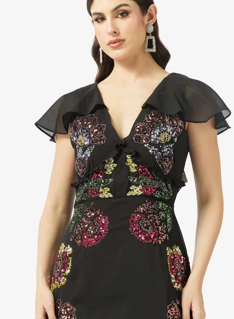 Maya  Floral Embellished Cape Sleeve Maxi for Women | Best Price UAE
