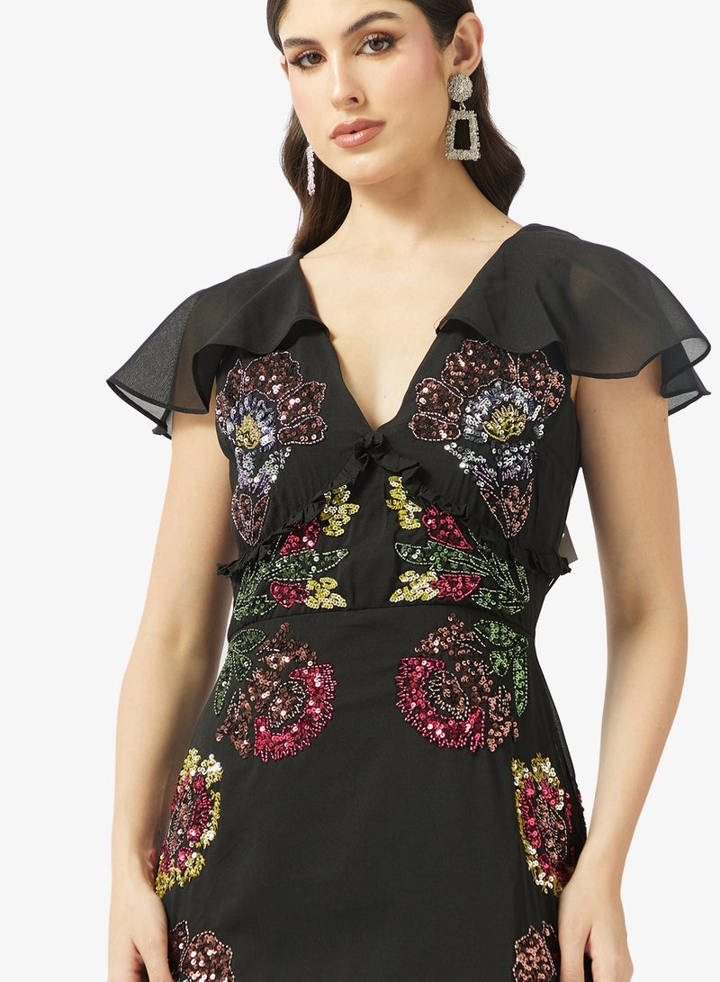 مايا فستان ماكسي بأكمام كاب مزين بالزهور - Image 3