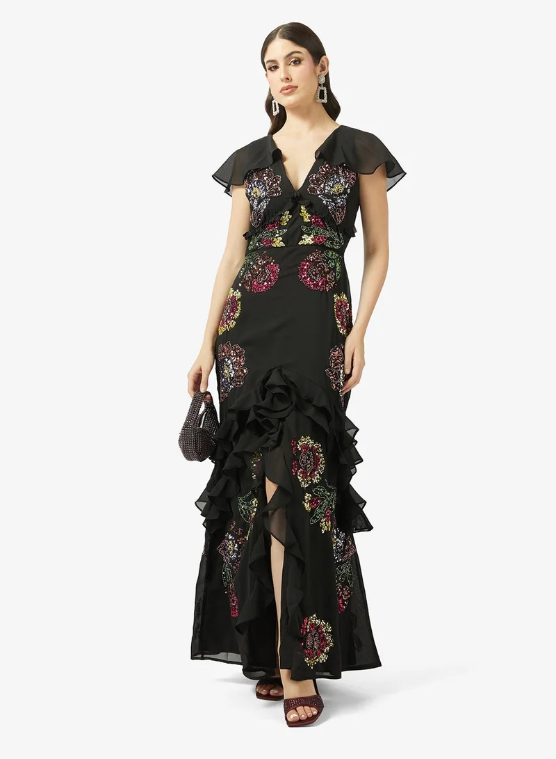 Maya Floral Embellished Cape Sleeve Maxi