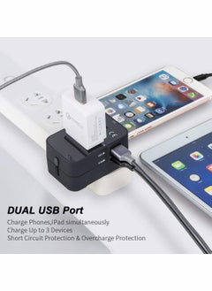 KASTWAVE Universal Travel Adapter, Wall AC Power Plug Adapter Charger with Dual USB Charging Ports for Cell Phone Laptop, Black  - Image 2