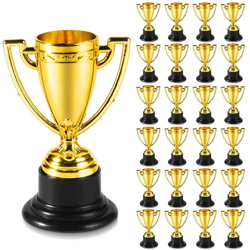 SenseYo 24 Pack Mini Trophies Cups, Gold Trophy Award, Plastic Trophies for Kid, 4 Inch Award Trophies for Kids Party Favors, Winning Prizes - Image 1