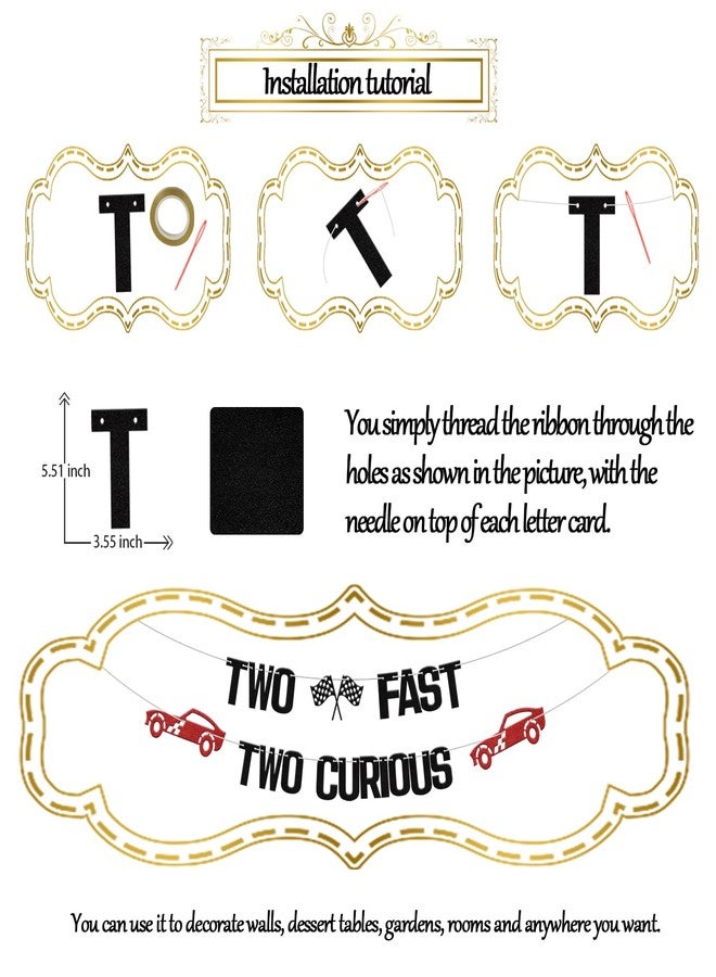 WFKLDF Two Fast Two Curious Banner - 2 Fast Birthday Decorations Black Red - Image 2