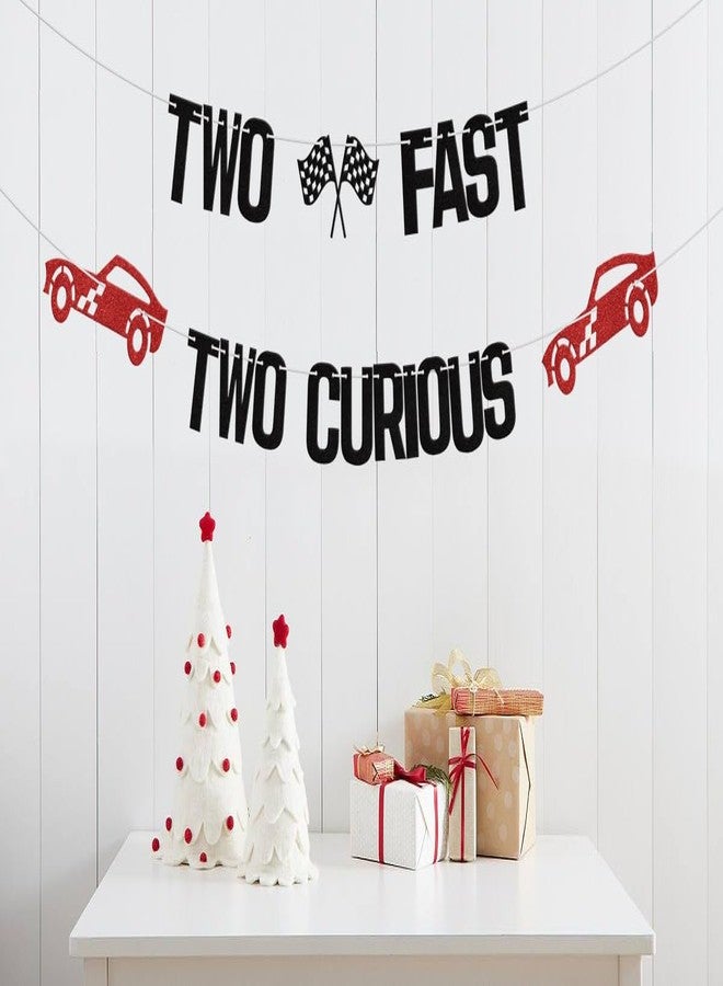 WFKLDF Two Fast Two Curious Banner - 2 Fast Birthday Decorations Black Red - Image 4