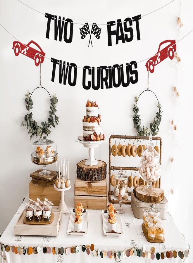 WFKLDF Two Fast Two Curious Banner - 2 Fast Birthday Decorations Black Red - Image 3