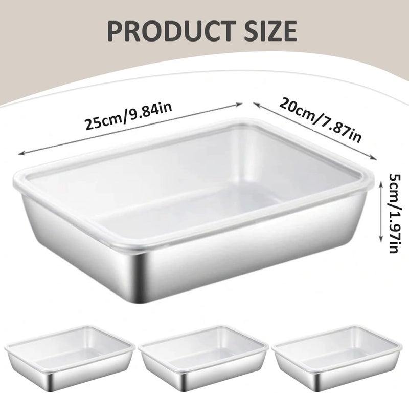 COLBEX® Stainless_Steel Square Plate with Lid,Stainless Steel Tray, Food Grade Stainless Steel Thickened Food Containers Baking Pan Cake Brownie Pan Microwave Dishwasher Safe (3) - Image 3