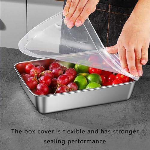 COLBEX® Stainless_Steel Square Plate with Lid,Stainless Steel Tray, Food Grade Stainless Steel Thickened Food Containers Baking Pan Cake Brownie Pan Microwave Dishwasher Safe (3) - Image 2
