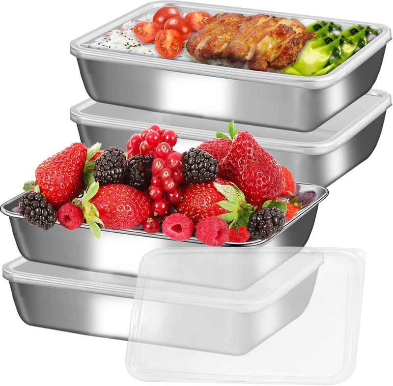 COLBEX® Stainless_Steel Square Plate with Lid,Stainless Steel Tray, Food Grade Stainless Steel Thickened Food Containers Baking Pan Cake Brownie Pan Microwave Dishwasher Safe (3) - Image 1