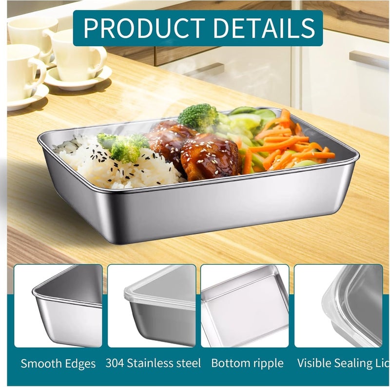 COLBEX® Stainless_Steel Square Plate with Lid,Stainless Steel Tray, Food Grade Stainless Steel Thickened Food Containers Baking Pan Cake Brownie Pan Microwave Dishwasher Safe (3) - Image 4