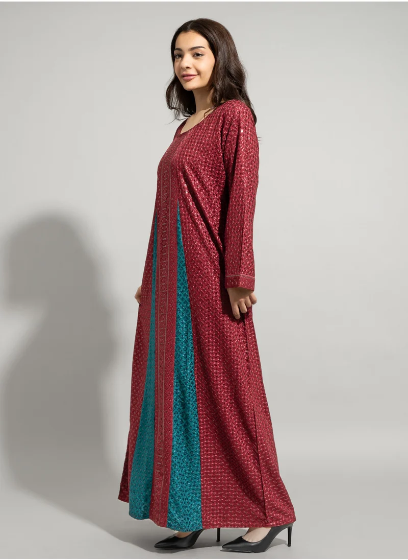 IKKXA Dazzling Charm Embroidered Jalabiya IN010 Red
