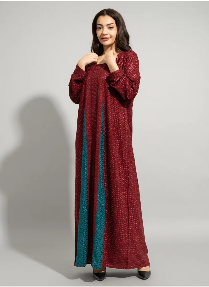 IKKXA Dazzling Charm Embroidered Jalabiya IN010 Red