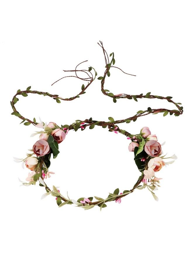 YISSION Pink Flower Crown Floral Wreath Headband Flower Women Girl Headpiece Hair Accessories For Wedding Photo Shoot Festivals - Image 2