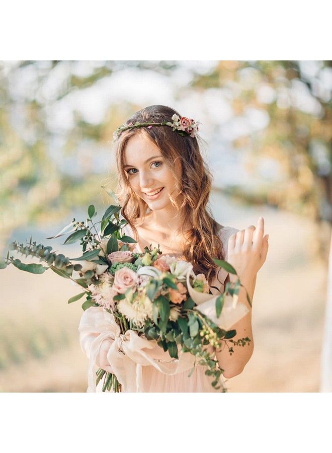 YISSION Pink Flower Crown Floral Wreath Headband Flower Women Girl Headpiece Hair Accessories For Wedding Photo Shoot Festivals - Image 4