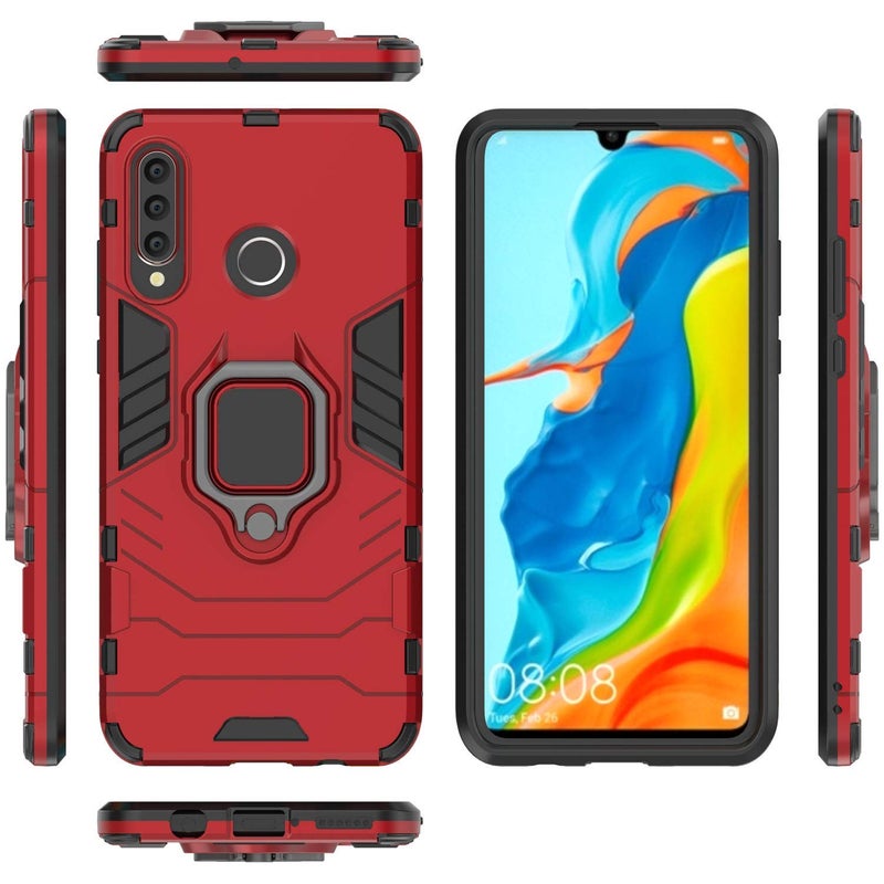 MaiJin Compatible with Huawei P30 Lite Case, Metal Ring Grip Kickstand Shockproof Hard Bumper (Works with Magnetic Car Mount) Dual Layer Rugged Cover for Huawei P30 Lite, Nova 4E (Red) - Image 5