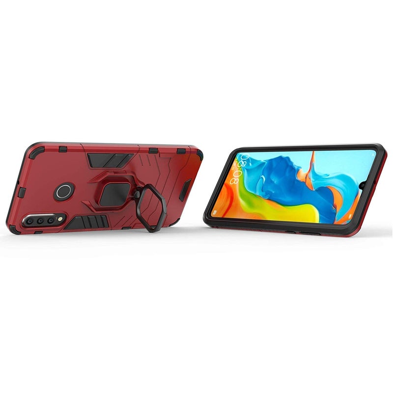 MaiJin Compatible with Huawei P30 Lite Case, Metal Ring Grip Kickstand Shockproof Hard Bumper (Works with Magnetic Car Mount) Dual Layer Rugged Cover for Huawei P30 Lite, Nova 4E (Red) - Image 3