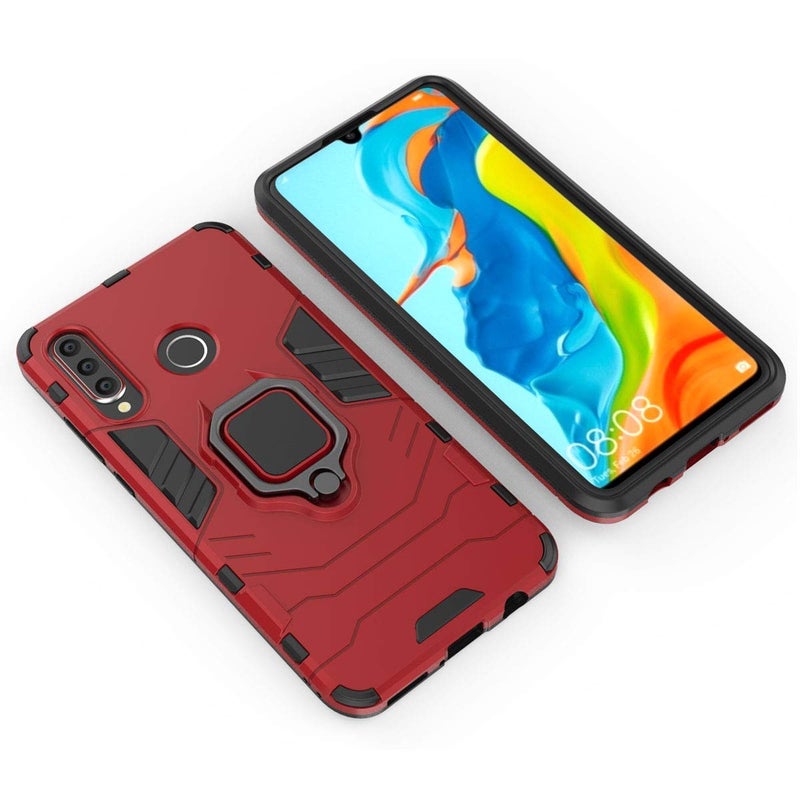 MaiJin Compatible with Huawei P30 Lite Case, Metal Ring Grip Kickstand Shockproof Hard Bumper (Works with Magnetic Car Mount) Dual Layer Rugged Cover for Huawei P30 Lite, Nova 4E (Red) - Image 4