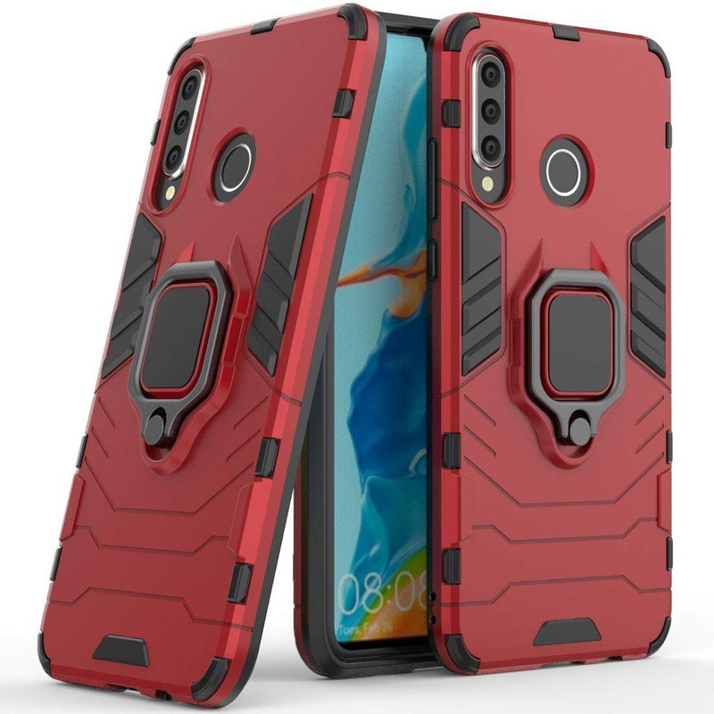 MaiJin Compatible with Huawei P30 Lite Case, Metal Ring Grip Kickstand Shockproof Hard Bumper (Works with Magnetic Car Mount) Dual Layer Rugged Cover for Huawei P30 Lite, Nova 4E (Red) - Image 1
