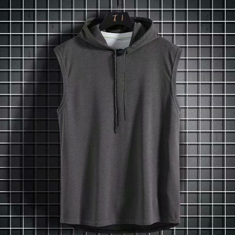 Mens Trendy Tank Top Hoodie Summer Sleeveless T-Shirt gray hooded vest