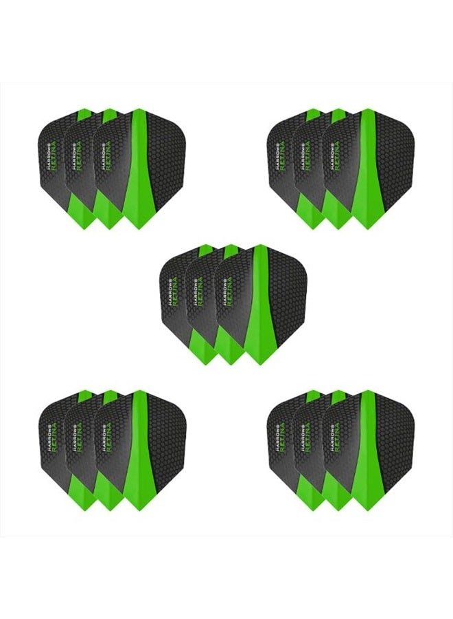 Harrows Retina Dart Flights | 5 x sets Darts Flights (15 Flights Total) I 100 Micron Dart Flights I Premium Extra Strong Made in UK I Professional Darts Accessories I Green Dart Flights - Image 1