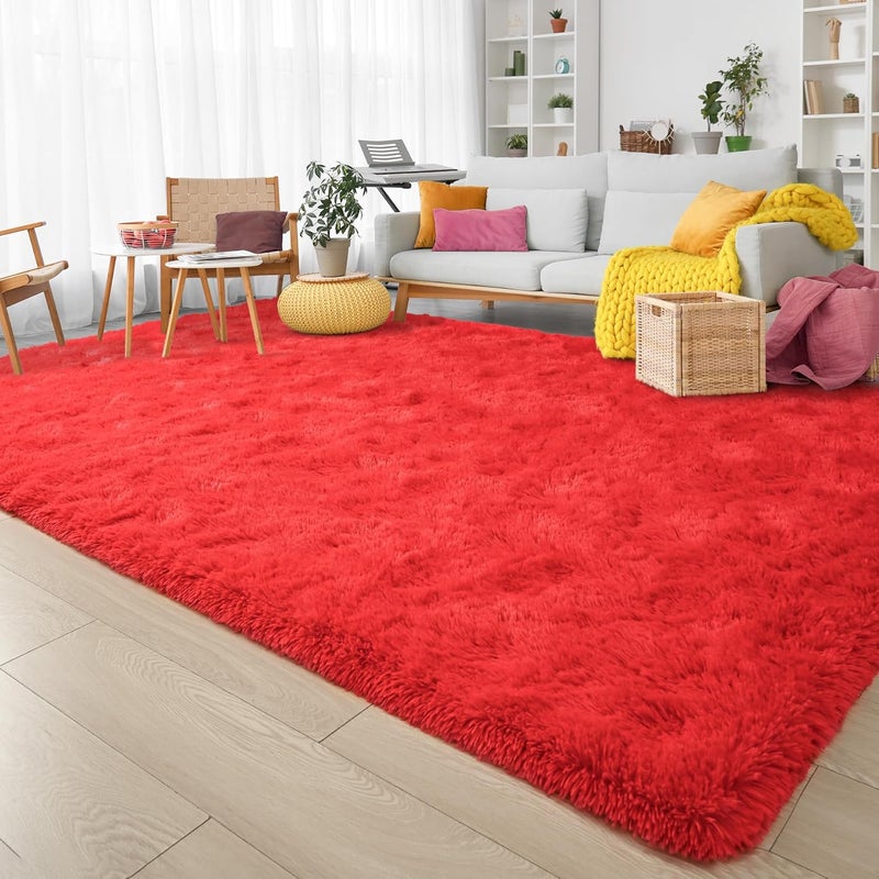Keeko 3x5 Area Rug for Bedroom Living Room, Fluffy Plush Bedside Rug Modern Throw Rugs for Entryway Non Slip Indoor Shag Fuzzy Small Carpet for Kids Girls Room Nursery Home Decor Red - Image 4