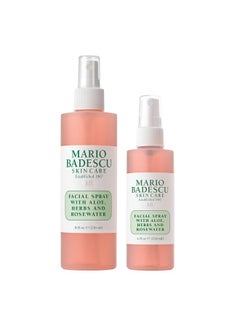 Mario Badescu Facial Spray with Aloe, Herbs and Rose Water for All Skin Types, Face Mist that Hydrates, Rejuvenates & Clarifies, 8 & 4 FL OZ Combo
