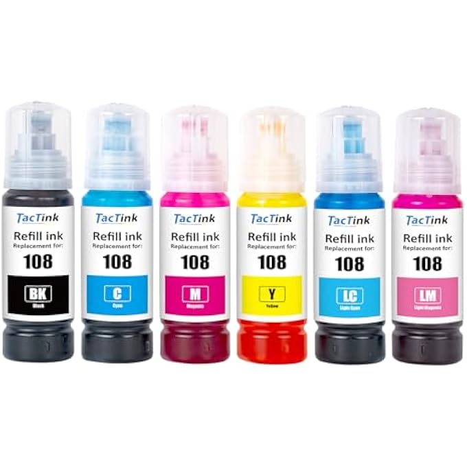 108 INK BOTTLE FOR EPSON 108 FOR EPSON L8050 L18050 L8100 (6 PACK) - Image 1