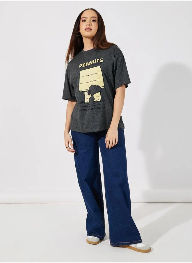 Styli Acid Wash Peanuts Graphic Oversized T-Shirt