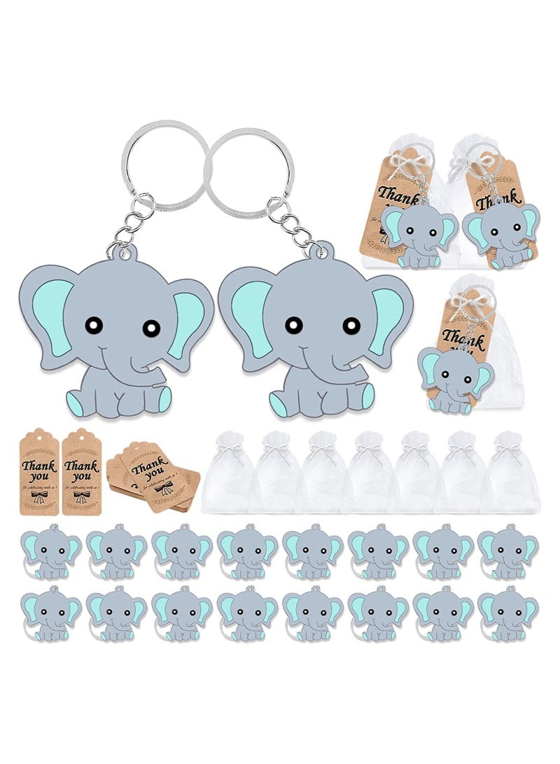 Y&D Baby Shower Guest Gift, 20 Sets of Blue Elephant Keychains Organza Bags Thank You Tags, Ideas Presents Party Favors Boy Girl Kid Birthday Supply, Keepsakes  - Image 1