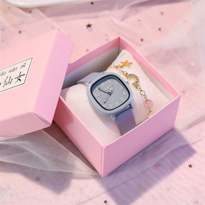 Womens Watch, youth ins style small Dial Square Quartz watch for junior and senior high school students, children and girls exams Gray and blue
