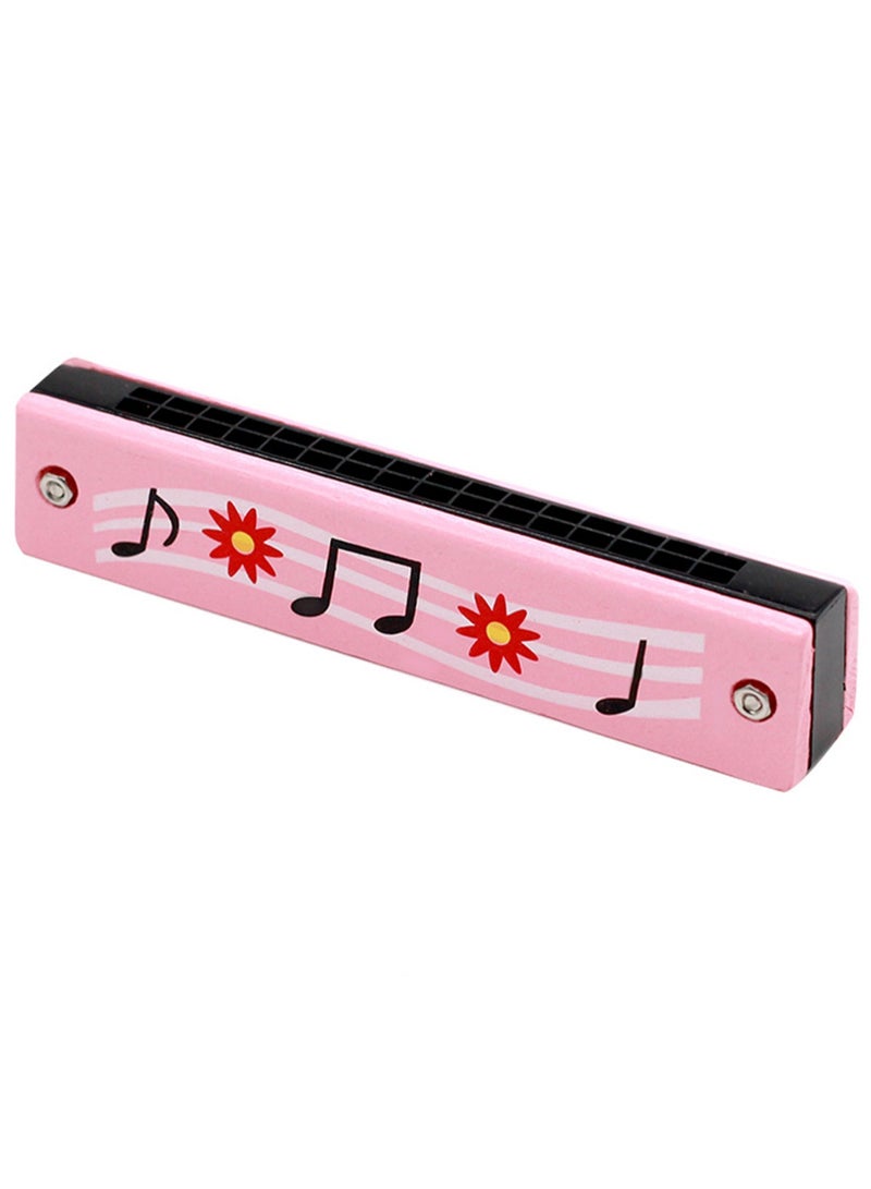 Generic Pink Musical Note Wooden Harmonica 16 Holes Children'S Harmonica Music Toy, Kindergarten Music Teaching Aids Elementary School Students Beginners To Play Musical Instruments  - Image 1