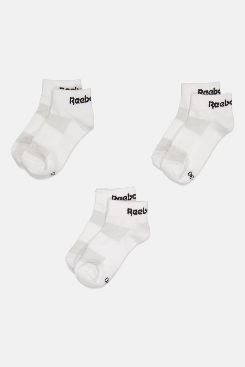 Reebok Kids Boy 3 Pairs Brand Logo Ankle Socks, White - Image 3